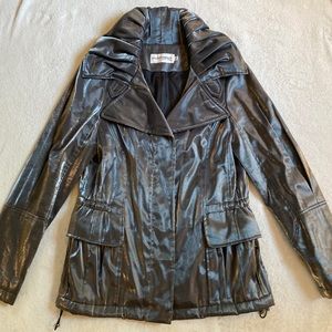 Hilary Radley silver metallic pleated collar trench coat Size XS EUC